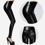 Leggings Sexy en Faux Cuir avec Doublure pour Femmes