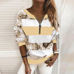 T-shirt Oversize à Manches Longues et Col en V Imprimé