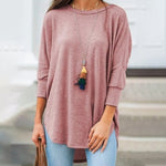 T-shirt Irrégulier De Couleur Unie Avec Ourlet Á Col Rond