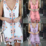 Robe de Plage Brodée sans Manches à Franges