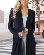 Veste Cardigan Mi-Longue Simple à Manches Longues