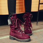 Bottes Mi-Mollet en Daim à Lacets Hiver
