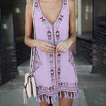 Robe de Plage Brodée sans Manches à Franges