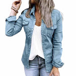 Veste en jean plissée à col à revers de couleur unie
