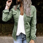 Veste en jean plissée à col à revers de couleur unie