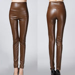Leggings Sexy en Faux Cuir avec Doublure pour Femmes