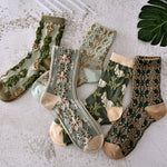 Chaussettes femme en coton fleuri