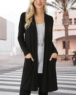 Veste Cardigan Mi-Longue Simple à Manches Longues