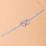 Bracelet de Cheville à Double Cœur en Strass