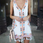 Robe de Plage Brodée sans Manches à Franges