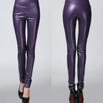 Leggings Sexy en Faux Cuir avec Doublure pour Femmes