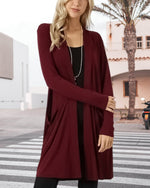 Veste Cardigan Mi-Longue Simple à Manches Longues