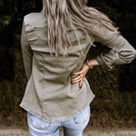 Veste en jean plissée à col à revers de couleur unie