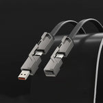 Cordon de chargeur plat tressé anti-emmêlement 4 en 1 avec velcro