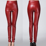 Leggings Sexy en Faux Cuir avec Doublure pour Femmes