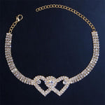 Bracelet de Cheville à Double Cœur en Strass
