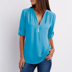 Camicette semplici con patchwork con scollo a V