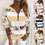 T-shirt Oversize à Manches Longues et Col en V Imprimé