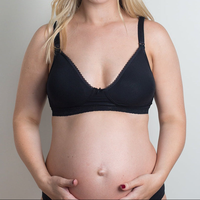 model wearing Diamond Maternity Bra in black