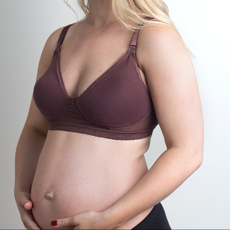 model wearing Diamond Maternity Bra in mocha